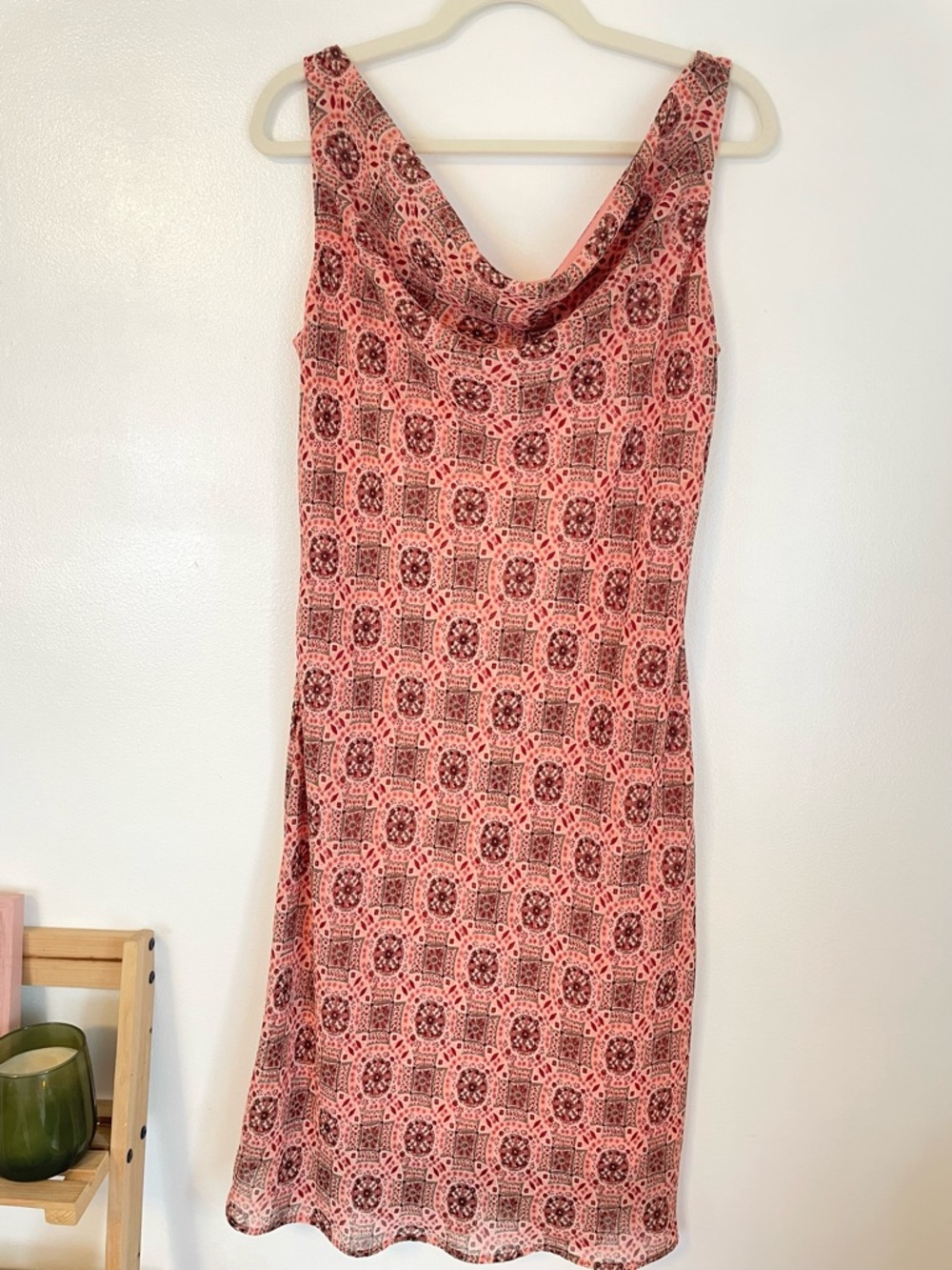 Pink Patterned Cowl Neck Dress